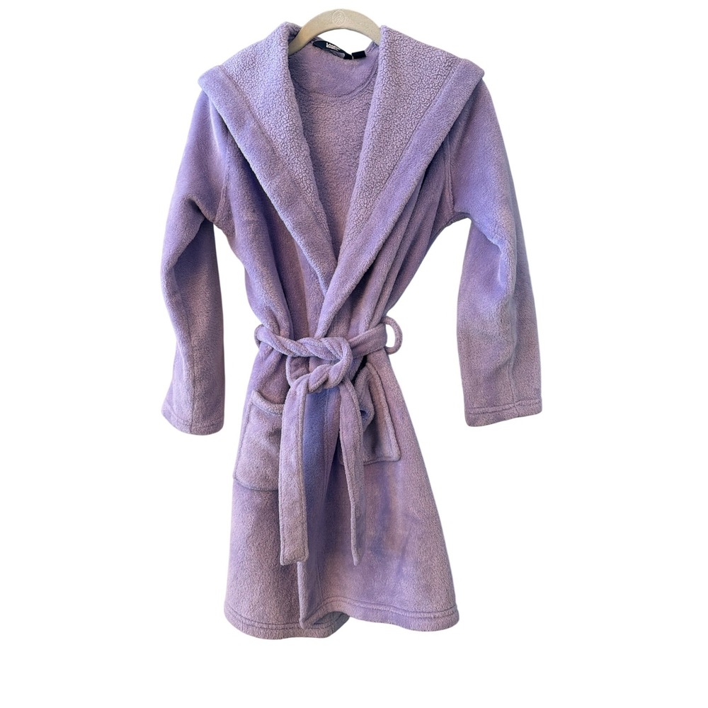 Lands End Girls Purple Fleece Hooded Robe Size 14‎ Plush Loungewear Bathrobe